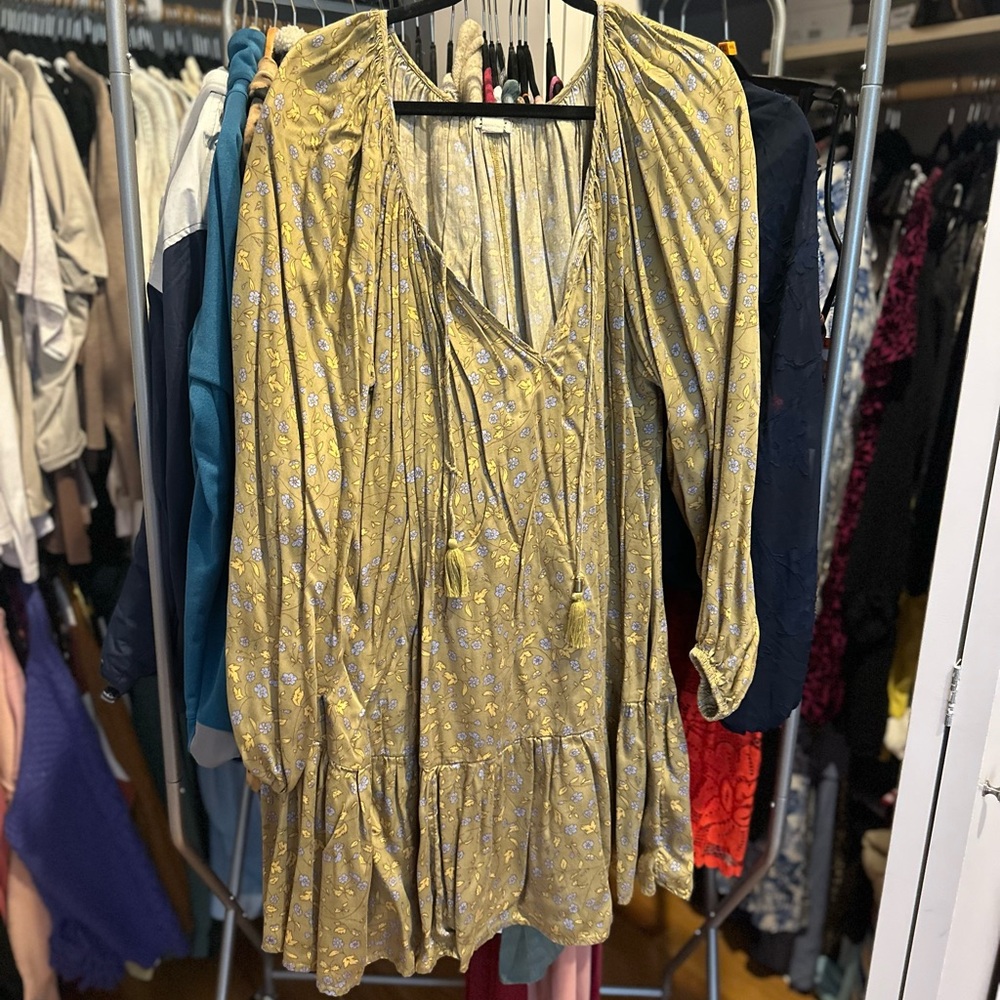 Billabong Gold Plunge Neck Long Sleeve Sundress